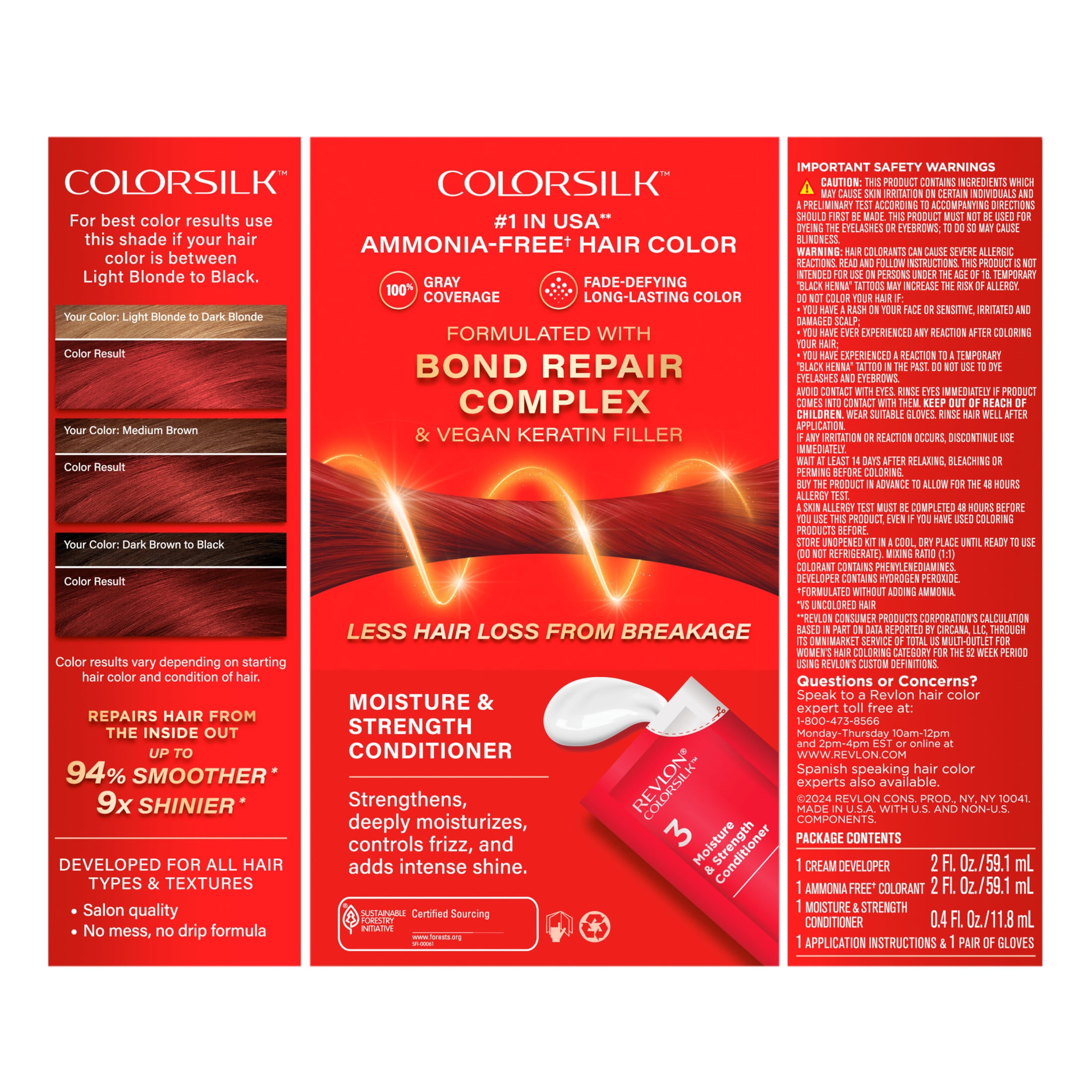 Revlon ColorSilk Permanent Hair Color, Bond Repair Complex, 66 Cherry Red, 3 pack