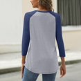 thumbnail image 3 of Lumtrix Women's Casual 3/4 Sleeve T Shirts Button Down V-neck Tunic Blouses Color Block Basic Tee Tops Loose fit Summer Shirt Light Gray S, 3 of 4
