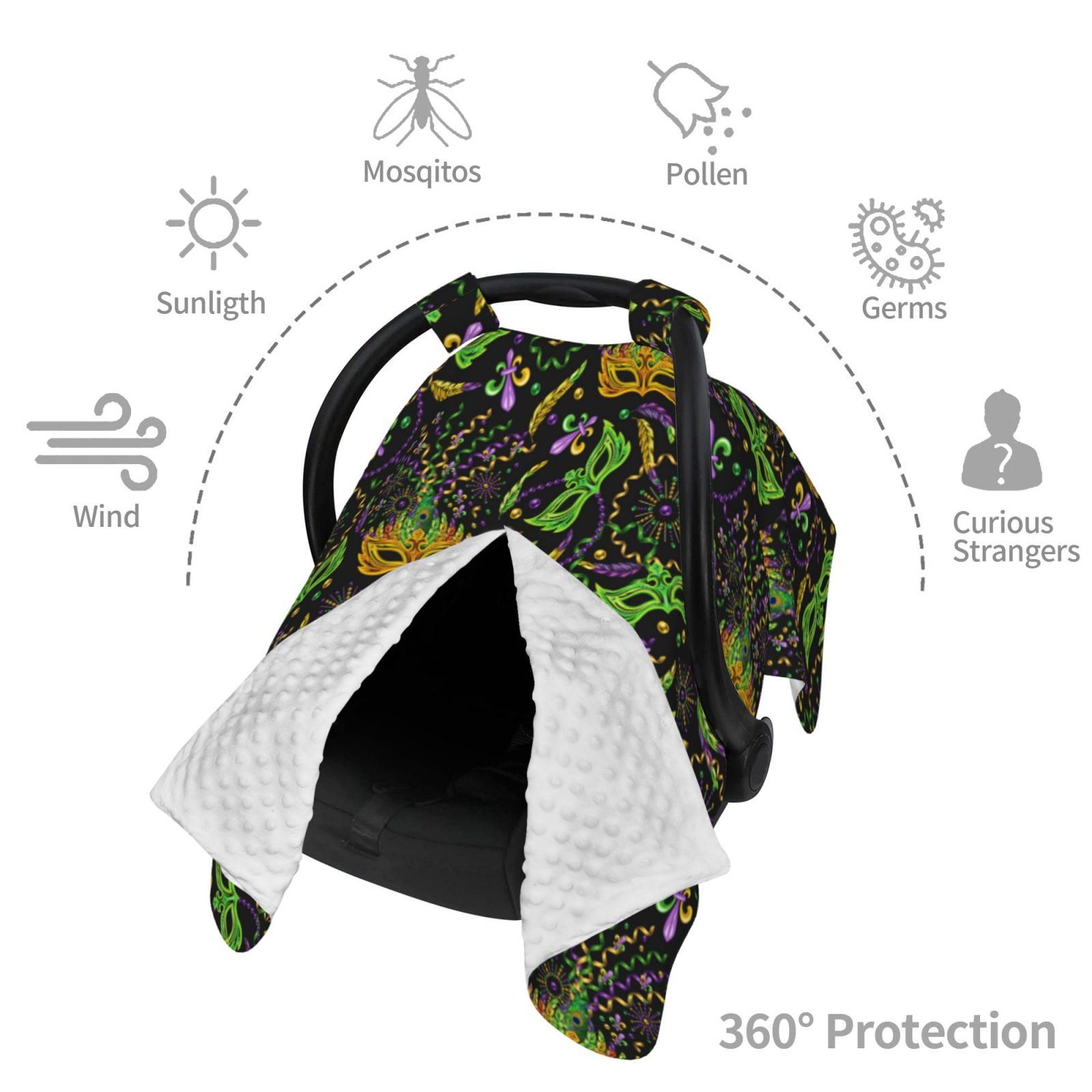 Car Seat Cover Baby - Carnival Mardi Gras3 Breathable Infant Car Seat Cover for Baby Carseat, Lightweight Comfort Baby Essentials Must Haves Newborn Stuff for Girl Boy