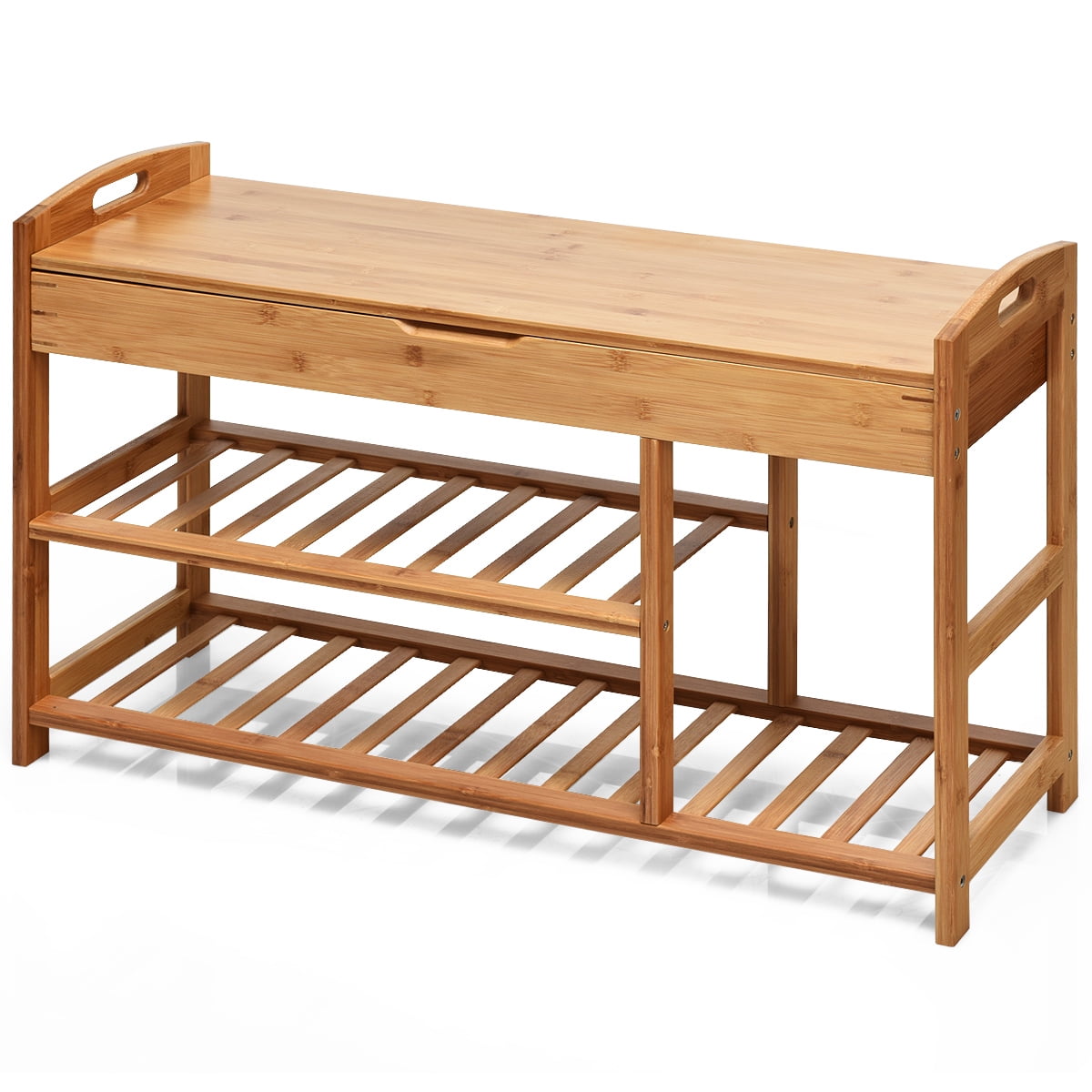 Costway 3-Tier Bamboo Shoe Bench Entryway Storage Rack ...