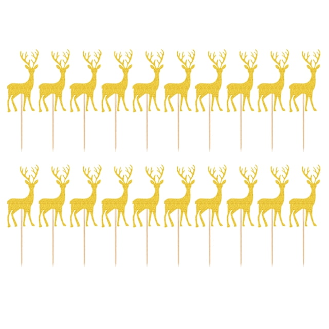 20pcs Del Brillo Elk Ciervos De Madera Cake Toppers Alimentos Selecciones Ducha De Navidad Del Partido Del Bebé Sunnimix primero de la torta
