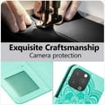 thumbnail image 6 of Case for iPhone 15 Pro, Premium PU Leather Magnetic Flip Wallet Case with Card Holder Cash Slot Lanyard Strap Kickstand Function Embossed Mandala Flower Pattern Shockproof Cover - Green, 6 of 14