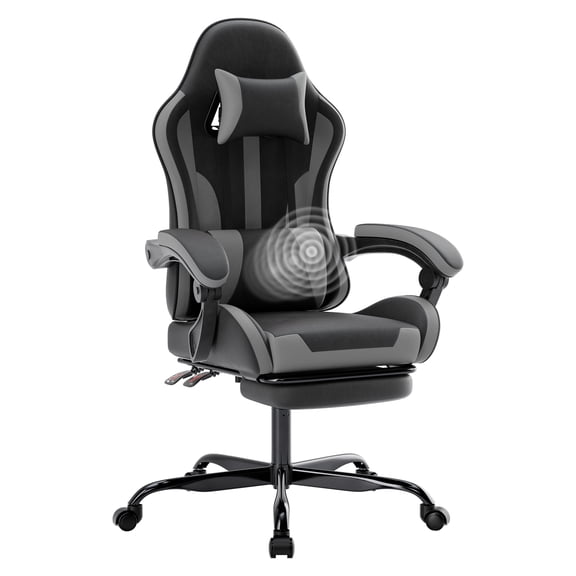 Gaming Chair, Ergonomic Computer Chair with Footrest and Lumbar Support, Height Adjustable with 360-Degree Swivel Seat and Headrest, Black/Gray