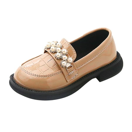 

QYZEU Fluff Yeah Slide Fancy Shoes for Kids Fashion Spring Summer Children Casual Shoes Girls Leather Shoes Thick Sole Non Slip Dress Shoes Slip On Comfortable Pearl Solid Color