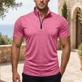 thumbnail image 2 of Dresfit Polo Pullover Mens Zipper Stand Collar Quarter Zip Shirt Summer 2026 Short Sleeve Cotton Relaxed Fit Business Tops Big and Tall Loose Tennis T Shirts Pink 3XL, 2 of 7