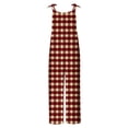 thumbnail image 4 of Lenpel Women's Jumpsuits Plus Size Sleeveless Spaghetti Strap Striped Plaid Straight Leg Rompers Causal Loose Overalls with Pockets, 4 of 5