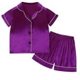 thumbnail image 1 of Odeerbi 1-8 Años Niños Niñas Pijama de Verano de Satén Con Solapa de Muesca Camisa de Manga Corta Pantalón Conjunto de Ropa de Dormir Suave, 1 of 9
