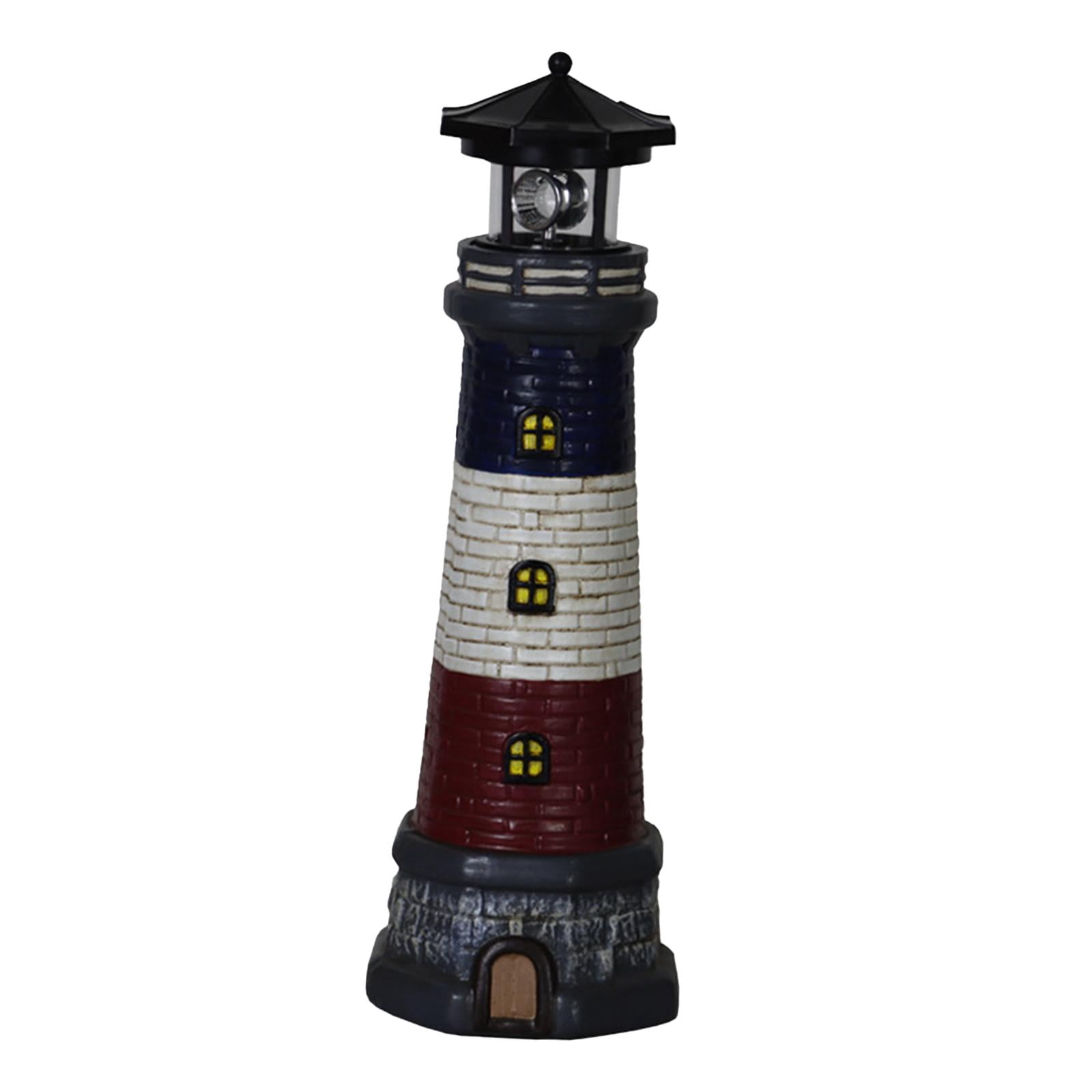 figatia Garden Solar Lighthouse Statue Lamp 360 Degree Rotating Light Yard Patio Sculpture Height 37.5cm for Tree Stumps Multipurpose Black Top