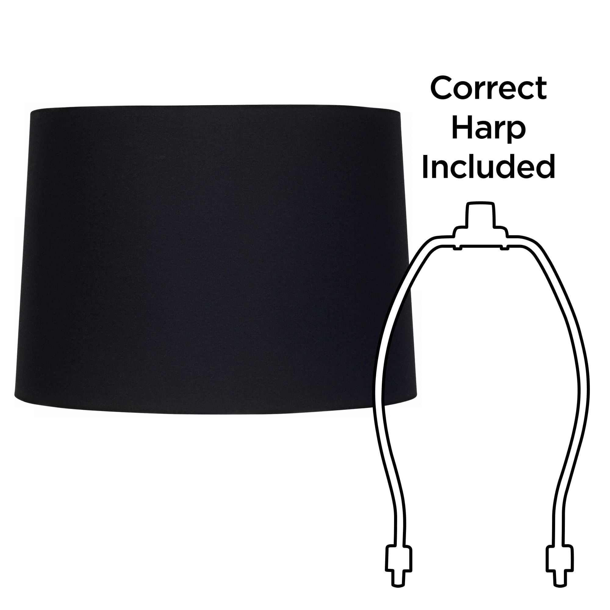 Springcrest Set of 2 Tapered Drum Lamp Shades Black Small 11" Top x 12" Bottom x 8.5" High Spider Replacement Harp Finial Fitting