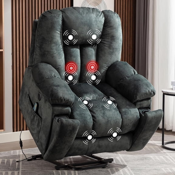 Bestier Oversized Power Lift Recliner Chair with Massage & Heating for Adults, Overstuffed Wide Recliners Sofa with Side Pocket and Hidden Cup Holders, Gray