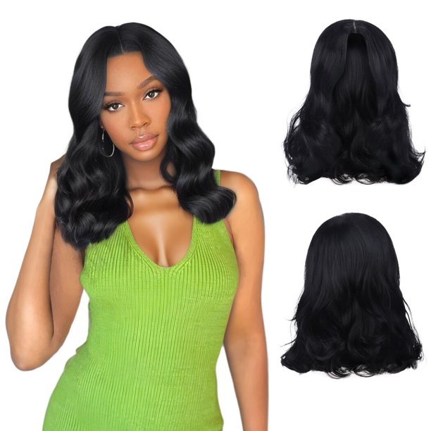 Peluca rizada con frente de encaje, peluca Bob rizada de 10 pulgadas con redecilla de nailon invisible, peluca rizada elegante de longitud media, peluca negra de fibra resistente al calor, color natur