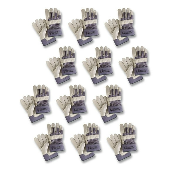 Mustang Leather Palm Gloves, Blue/Cream, Large, 12 Pairs -MPG1935L