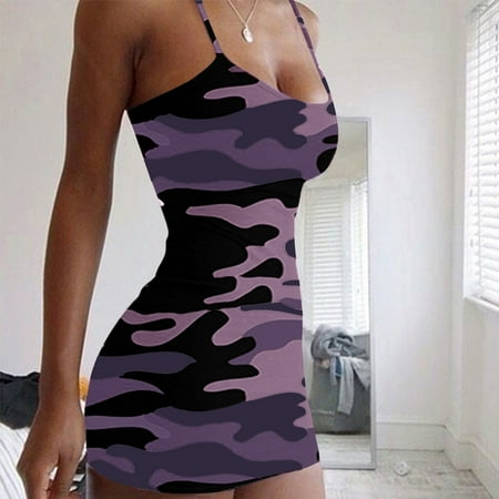

Women Casual Camouflage Print Sexy Tight-fitting Sleeveless Sling Bag Hip Dress Note Please Buy One Or Two Sizes Larger