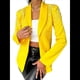thumbnail image 3 of Blazer de Negocios para Mujer, Chaqueta de Traje de Larga con Abertura Frontal, Abrigo con Botones de Diamantes de Imitación, Ropa de Oficina Amarillo S, 3 of 8