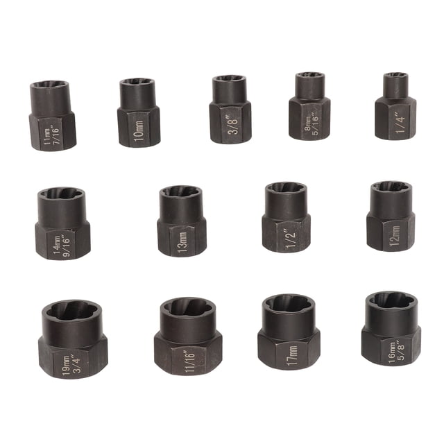 Juego profesional de extractores de tornillos dañados de acero al cromo molibdeno, 13 Uds., con caja de almacenamiento