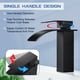 thumbnail image 2 of Lujo en cada gota, grifo de baño con caño en cascada de acero inoxidable, grifo mezclador monomando con acabado negro mate para accesorios de tocador elegantes y resistentes a la oxidación, equipado, 2 of 5