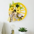 thumbnail image 2 of HJQEQVD Spring Yellow Flower Wreath with Wooden Wagon Wheel - Bow Accent Front Door Decor for Farmhouse Porch Seasonal Decoration Faux Floral Rustic Display, 2 of 9