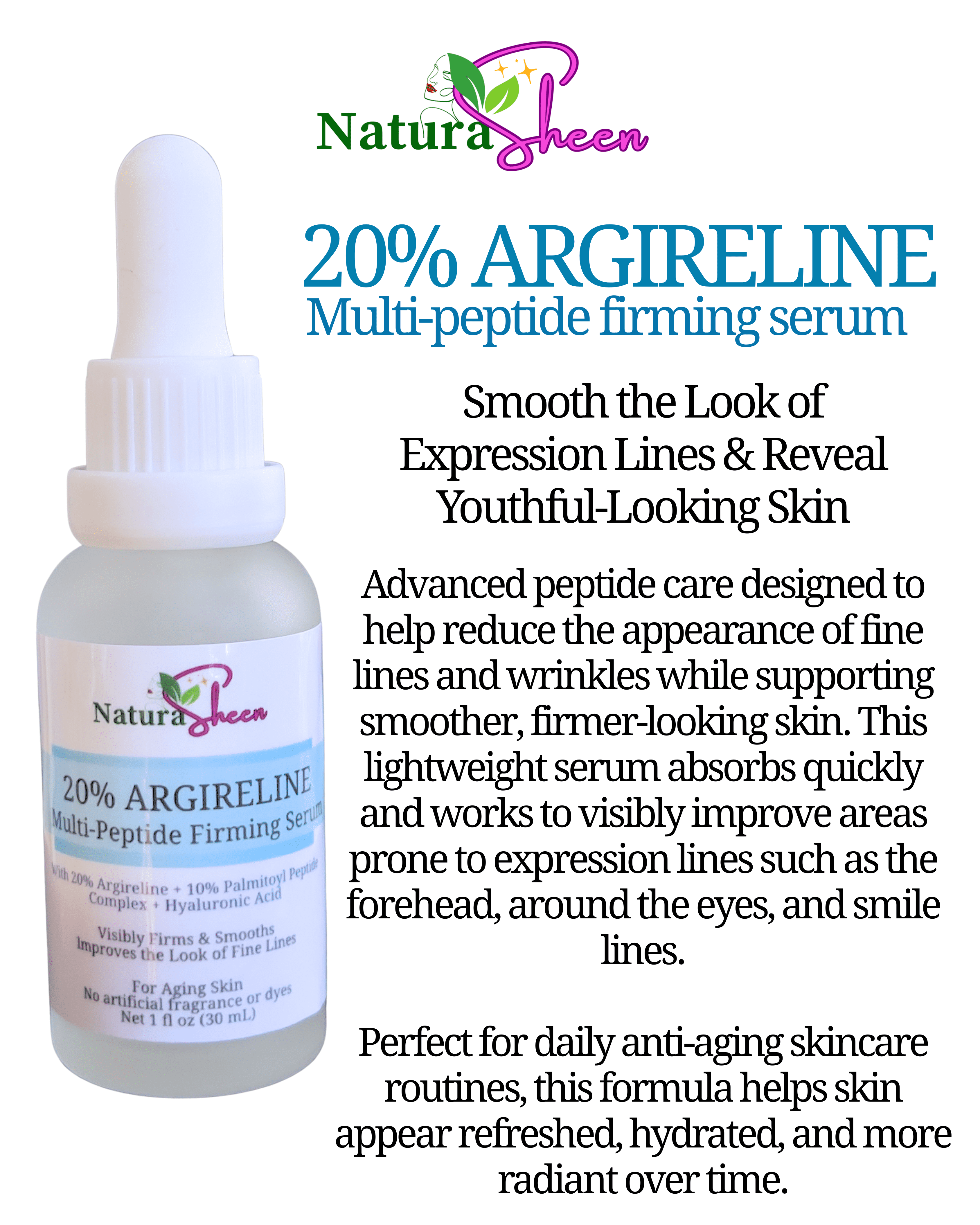20% ArgiReline + 10% Multi-Peptides Matrixyl 3000 + 100% Strength Hyaluronic Acid  Serum for Skincare - Serums Clear No Fragrance Lightweight Moisturizer