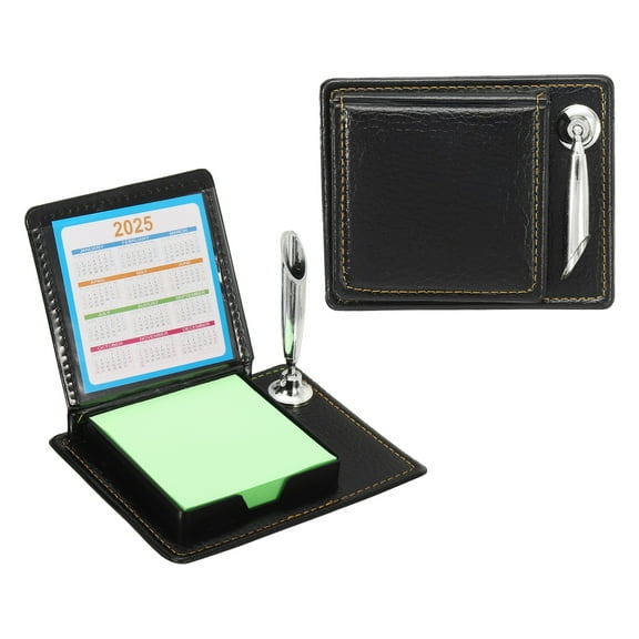 2pcs Leather Sticky Notes Holder with Pen Holder, Post Notes Holder Storage Box Desktop Mini Case Business Card Holder Memo Pad Organizer for Desk Home Office Gift,Green