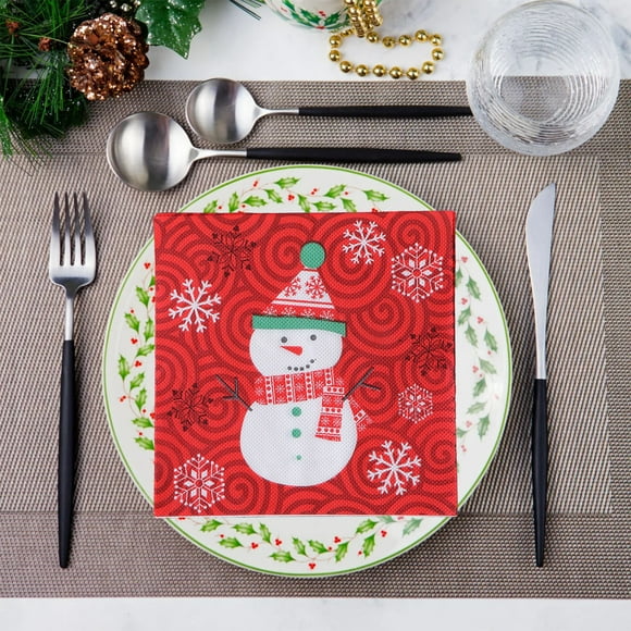 Seyotauo 20 Pcs Christmas Guest Napkins Snowman Disposable Paper Napkins for Decoupage Snowflake Elk Xmas Tree Decorative Winter Christmas Cocktail Guest Hand Towel for Party Table Dinner Bathroom