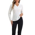 thumbnail image 4 of INSPIRE CHIC Women's Velvet V Neck Long Sleeve Blouse Top M White, 4 of 6