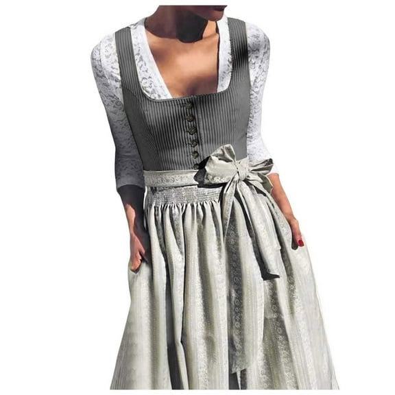 Wdgfv Womens Oktoberfest Outfit Dirndl Dresses Plus Size 2 Pcs Oktoberfest Halloween Carnival October Festival Dress