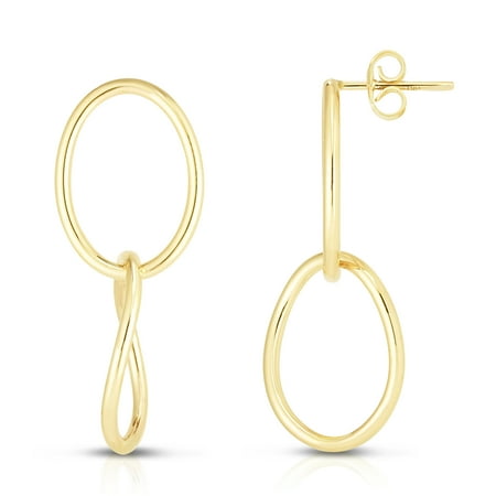 14KT Solid Yellow Gold Double Link Drop Earrings, Made In Italy
