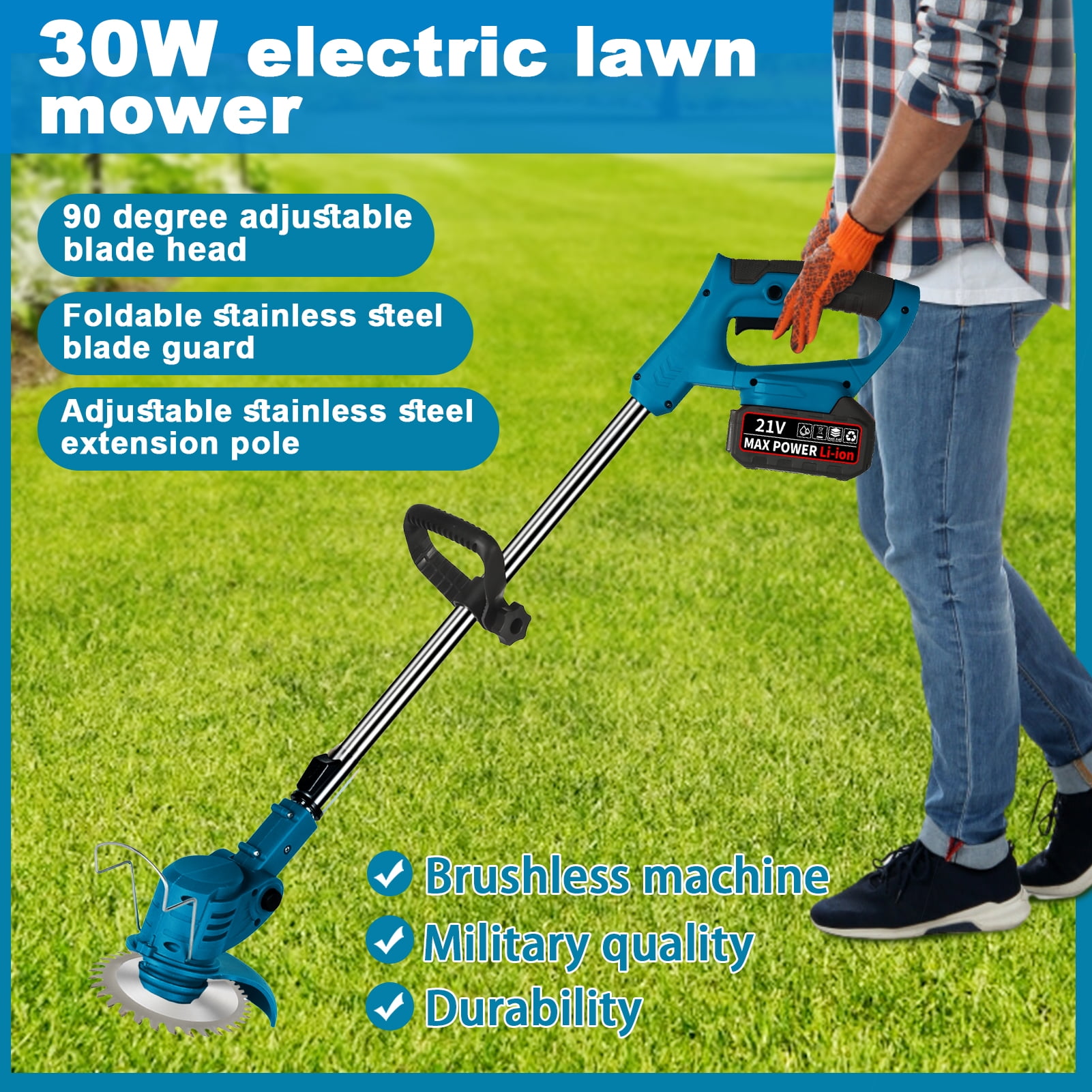 Victool Electric Lawn Mower Rechargeable Li-ion Battery Cordless Grass Trimmer Household Garden Home