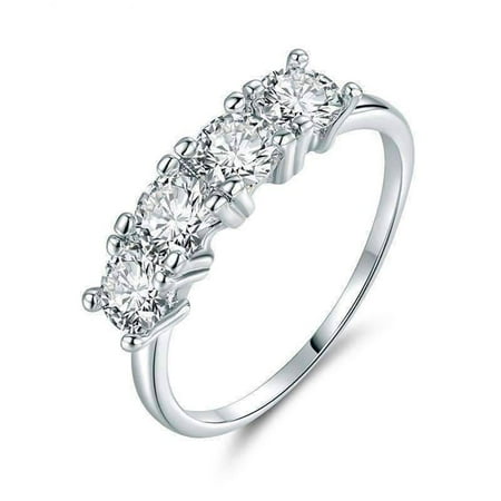 9 Stone Anniversary Band - ON SALE - Devotion Four Stone 1ct CZ Anniversary Band Ring 9 / White Gold