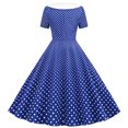 thumbnail image 4 of LYXSSBYX Summer Dresses for Women Fashion Womens A Line Flare Vintage Dress BowKnot Prom Swing Short Sleeve Polka Dot Printing Party Dress, 4 of 5