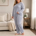 thumbnail image 6 of NominalSnug Womens Plus Size Pajamas Sets Long Sleeve Tops Sleepwear High Waisted Pants Cozy Homewear, 6 of 8