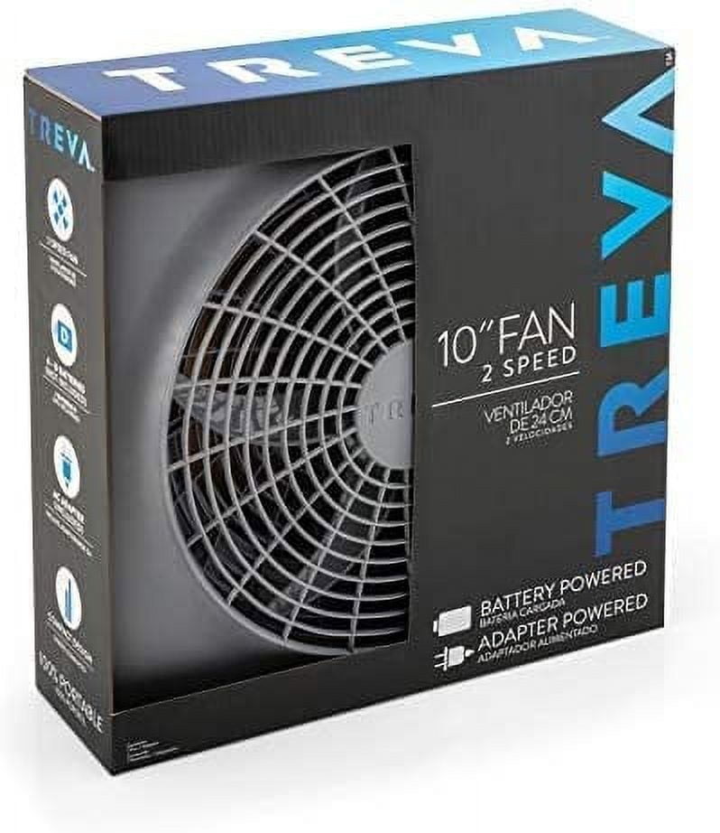 Treva 10 inch Battery Powered Portable 2 Speed Table Fan with Adapter, Gray
