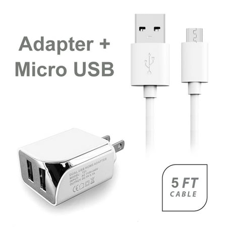 TracFone ZTE Citrine Accessory Kit, 2 in 1 Quick Charge DUAL USB Wall Charger 2.1 AMP Adapter + 5 Feet USB Data Sync Charging Cable
