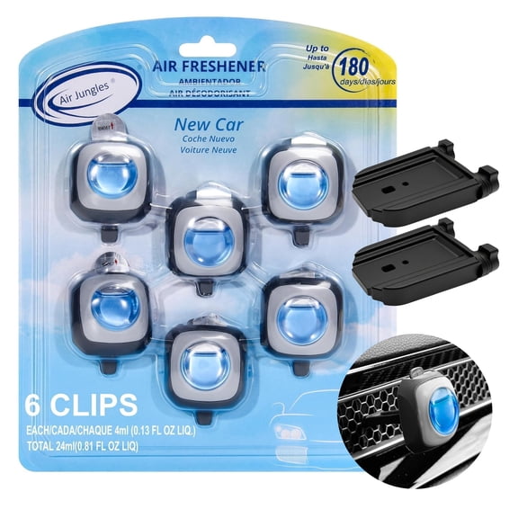 Air Jungles Car Air Freshener Vent Clips with 2 Adaptor for Civic, New Car Scent, 6 Count 4 ml Each, Long-Lasting Up to 180 Days