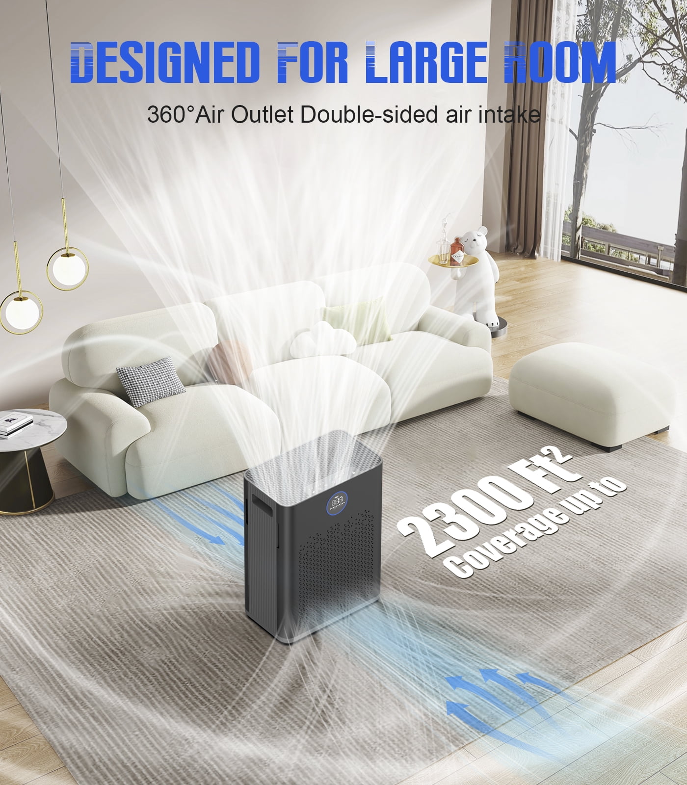 Air Purifiers for Home Large Room up to 2800ft², Smart Wifi Air Purifier with PM2.5 Sensor, HEPA H14 Washable Filter Sleep Mode 22dB with Timer, Air Cleaner for Dust Odors Pollen Dander