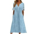 thumbnail image 3 of Womens V Neck Short Sleeve Dress Hollow Out Detail Casual Style Solid Color, 3 of 8