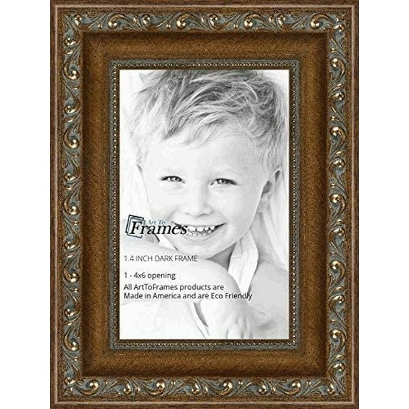 4x6 inch dark with beads wood picture frame, womd6301-4x6