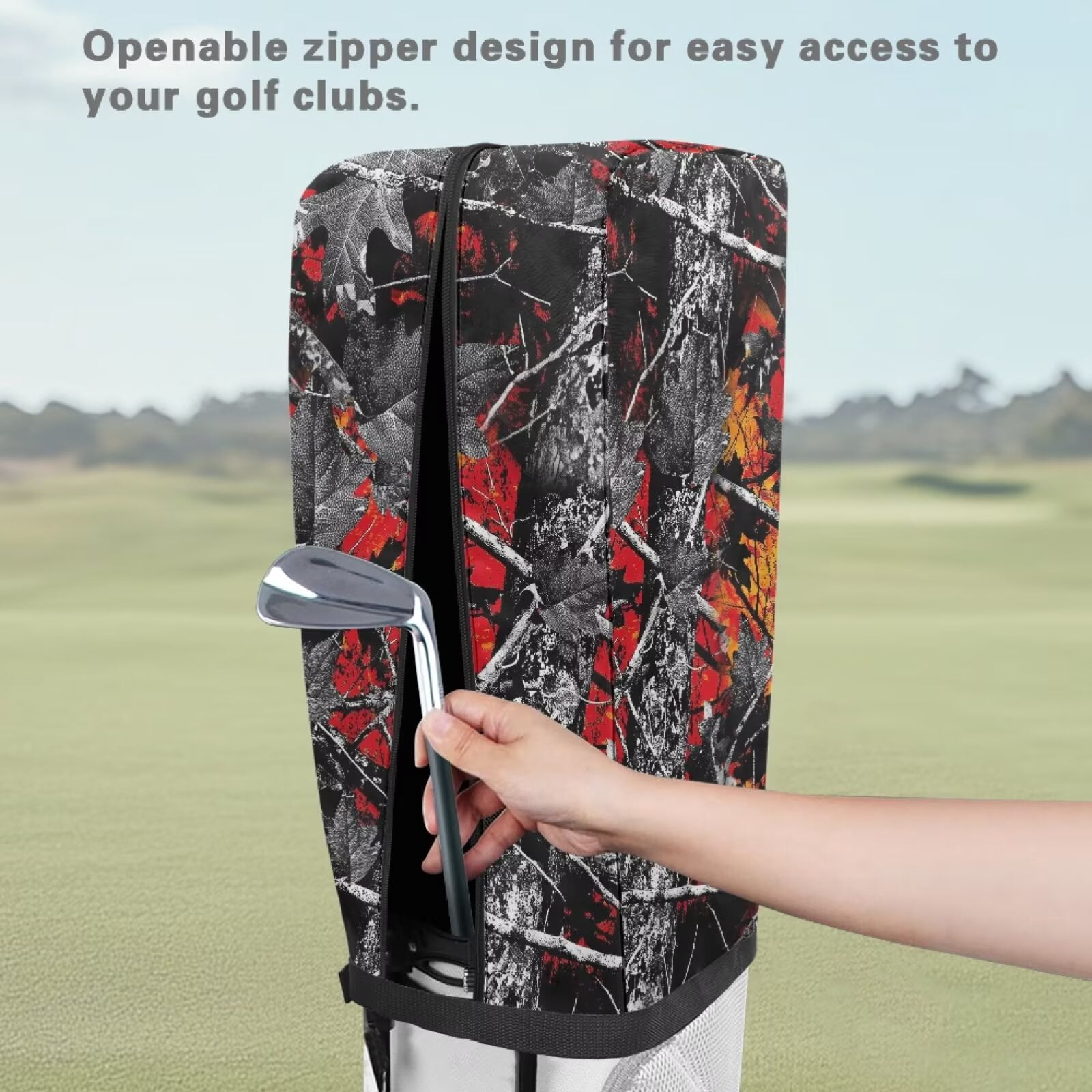 Chririnla Branch Hunting Camo Golf Bag Rain Hood Waterproof Easy Storage Gear Golf Club Rain Cover Quick-On Design Adjustable Straps Easy to Use Fits Golf Stand/Cart Bags