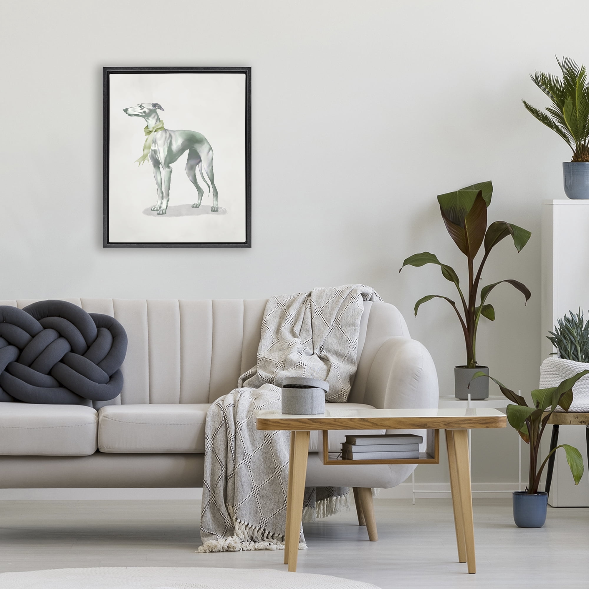 Stupell Industries Graceful Dog & Ribbon Black Framed Floater Canvas Wall Art, design by Elizabeth Medley