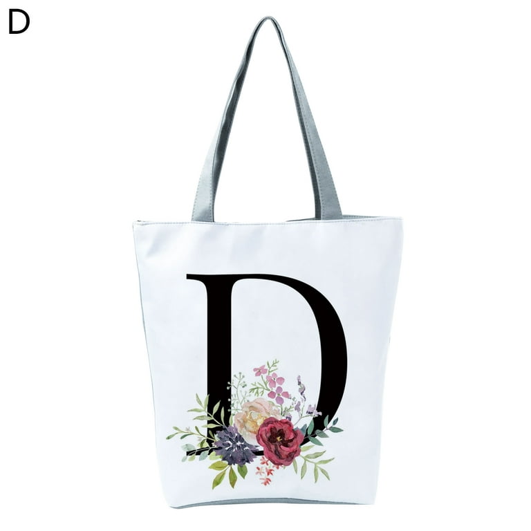 Kripyery Women Shopping Bag Letter Flower Pattern Large Capacity Ladies  Wear-resistant Exquisite Top-Handle Bag for Vacation 