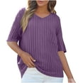 thumbnail image 3 of Uoodti Plus Size Womens Clothing V Neck Short Sleeve Shirts Solid Color Casual Loose with Gift Pocket Spring Sweater Tops, 3 of 6