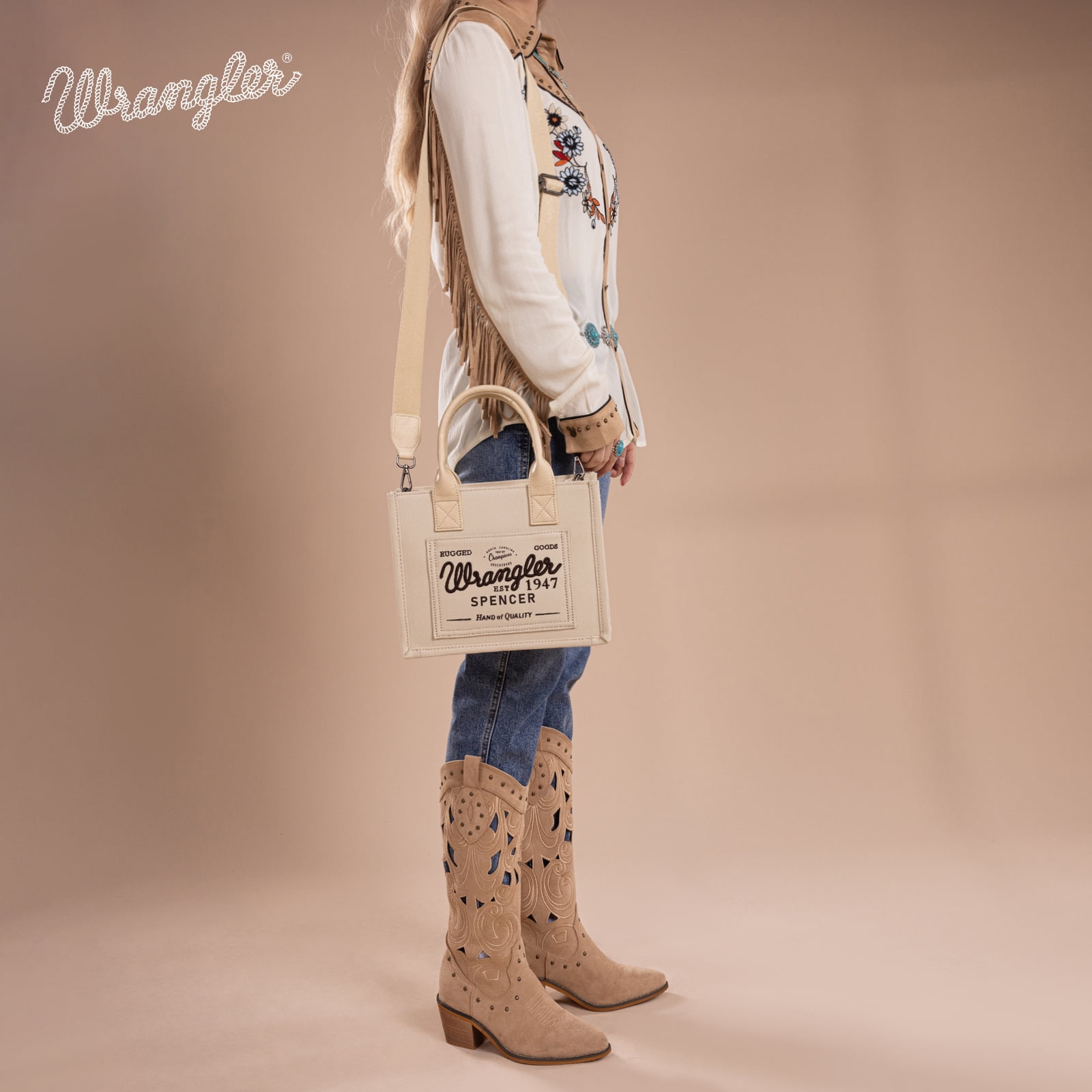 Wrangler Tote Bag for Women Retro Canvas Top Handle Purses and Handbags, Beuge-Coffee