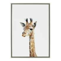 Kate and Laurel Sylvie Baby Giraffe Animal Print Portrait Framed Canvas Wall Art by Amy Peterson, 23x33 Gray