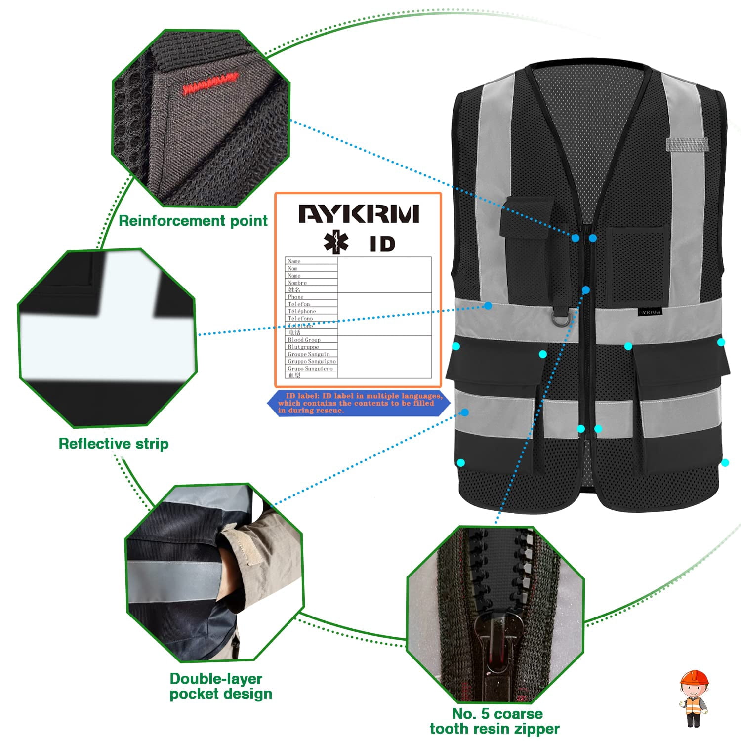 A-SAFETY 21 colors High Visibility Reflective Work Safety Vest（XS-8XL)