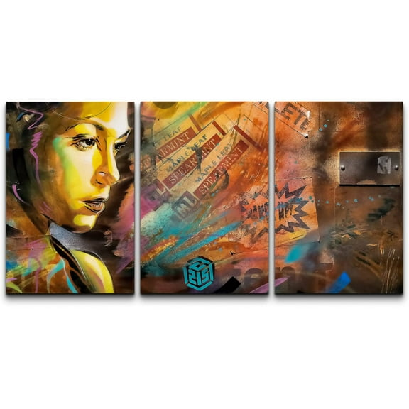 wall26 Canvas Print Wall Art Set Spearmint Woman Triptych Graffiti & Street Art Cities Mixed Media Realism Bohemian Scenic Urban Multicolor for Living Room, Bedroom, Office - 16"x24"x3