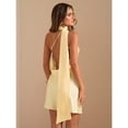 thumbnail image 2 of Solid Cream Yellow Asymmetrical Shoulder Backless Mini Satin Dress for Cocktail, Wedding Guest, Valentine's Day, 2 of 7