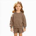 thumbnail image 5 of Kids Boys Girls 2 Piece Fleece Outfit Set 12 18 24 Months 2T 3T 4T 5T 6T Solid Color Long Sleeve Crewneck Sweatshirt & Elastic Waist Shorts Warm Lined Casual Tracksuit Brown Size 2-3 Years, 5 of 8