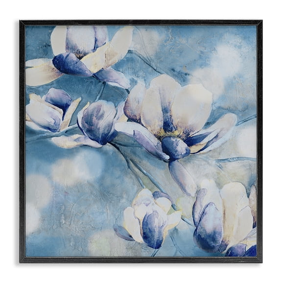 Stupell Industries Contemporary Blue Flowers & Bokeh Black Framed Giclee Art, 12 x 12, by Carol Robinson