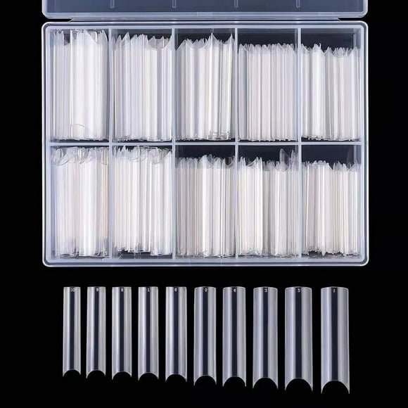 shiyou-Yimart Long C Curved False Nail Tips - C Curved Nail Tips - Long C Curve False Nails - 200pcs XL C Curve Fake Nails Premium Square French Acrylic Nail Tips (Clear With Box, xl)