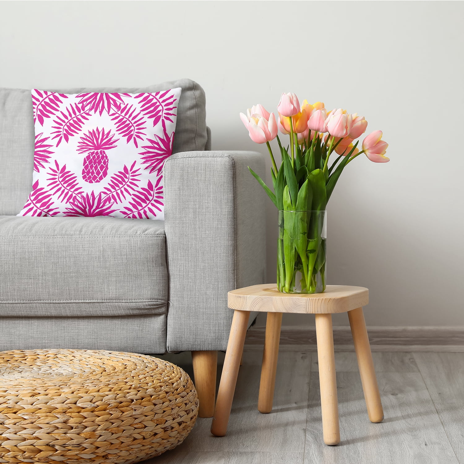 Simply Daisy 16 in x 16 in Tropical Pink/White Orchid Polyester Throw Pillow